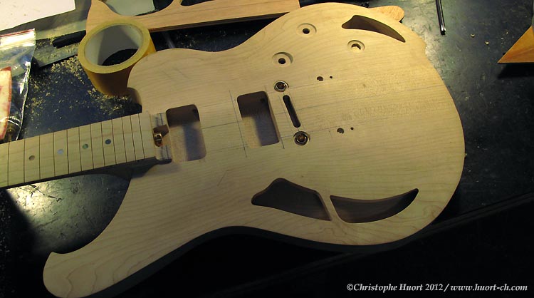 Routing the body for pickups and piezo saddles wiring